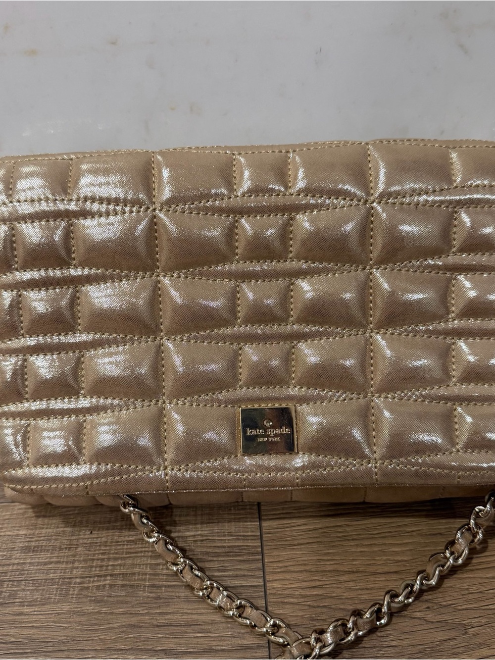 kate spade Quilted Metallic Champagne Shoulder Bag, crossbody